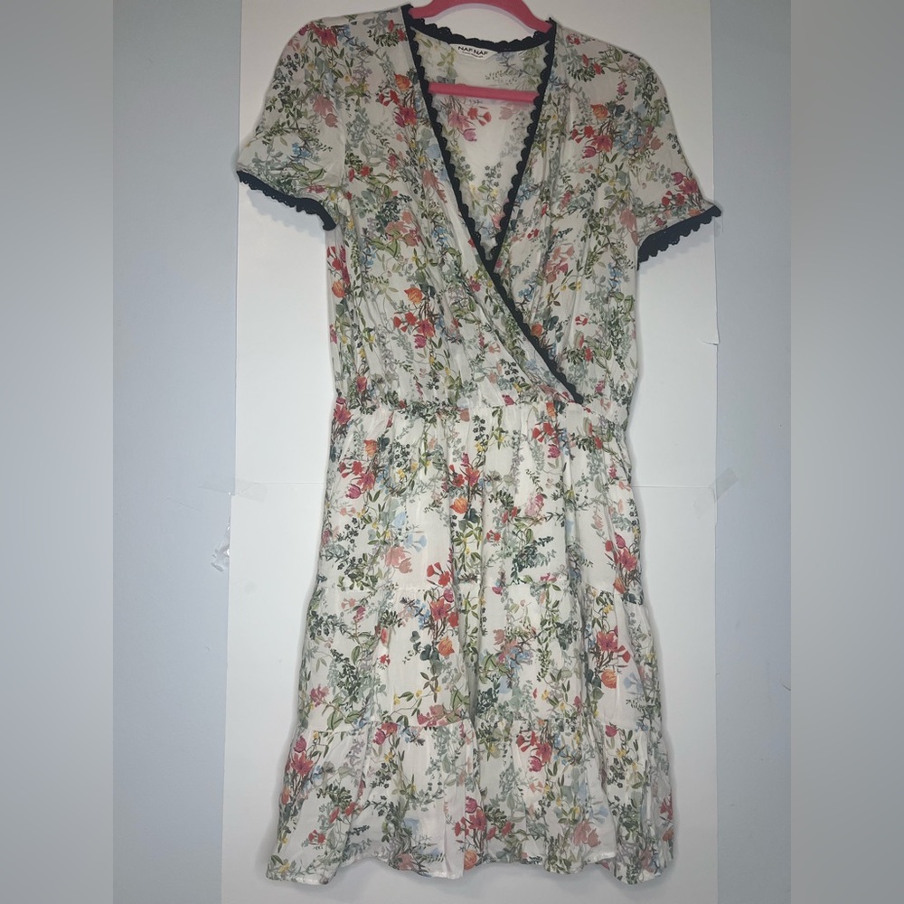 Floral Wrap Dress with Black Trim